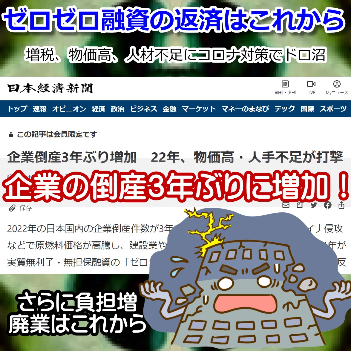 倒産ラッシュ！３年ぶりに倒産件数増加 人手不足でも賃金上げられず次々廃業も