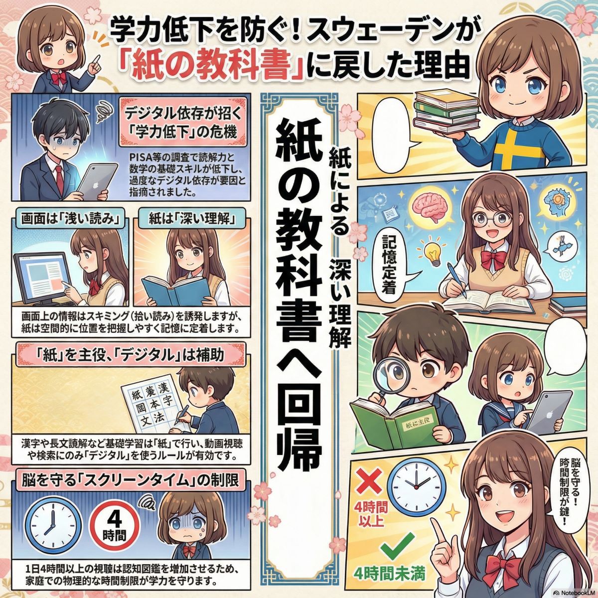 スマホやタブレットによる悪影響を考慮し、子どもの学力を守る方針へ