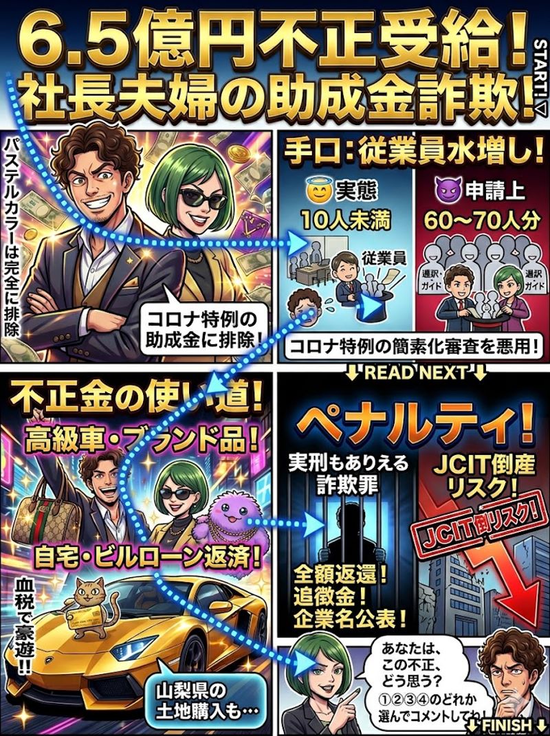 JCIT株式会社 社長夫婦がコロナ補助金詐欺で逮捕 ── 6.5億円を不正受給した旅行会社夫婦の事件から見える、日本全体の「穴」
