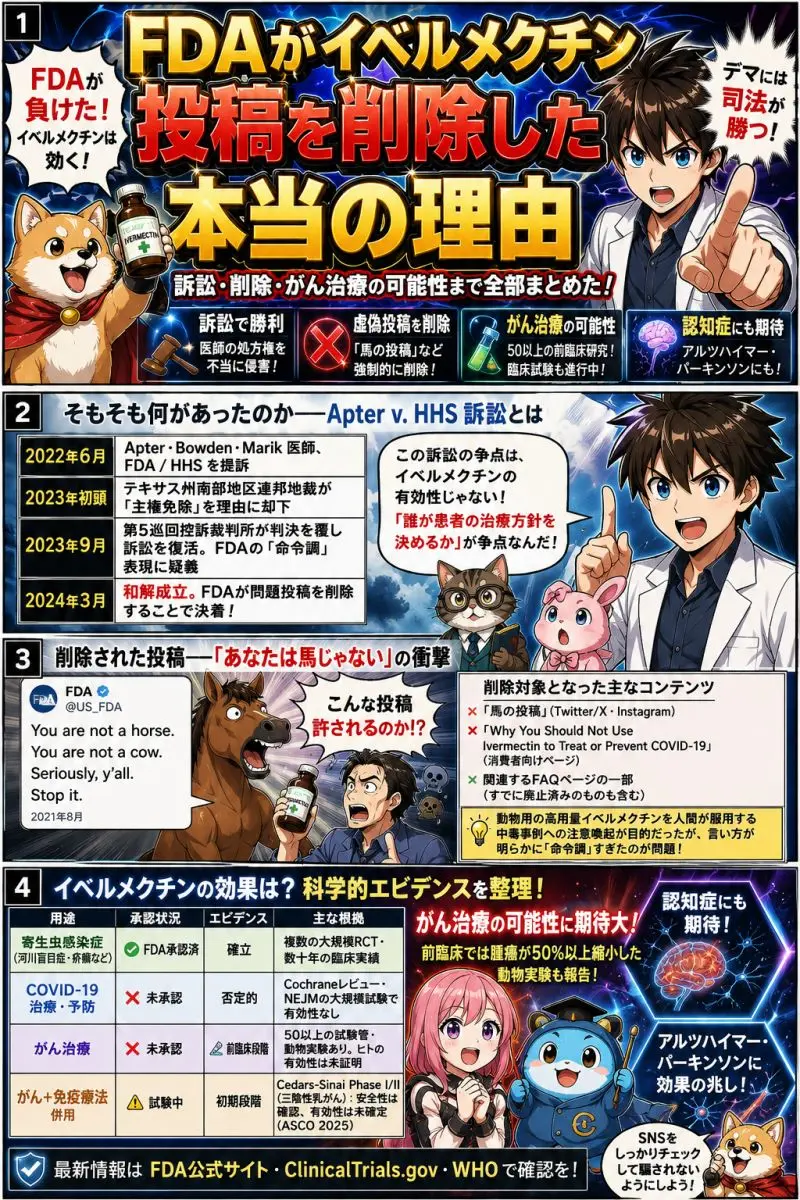 FDAがイベルメクチン投稿を削除した本当の理由——訴訟・削除・がん治療の可能性まで全部まとめた