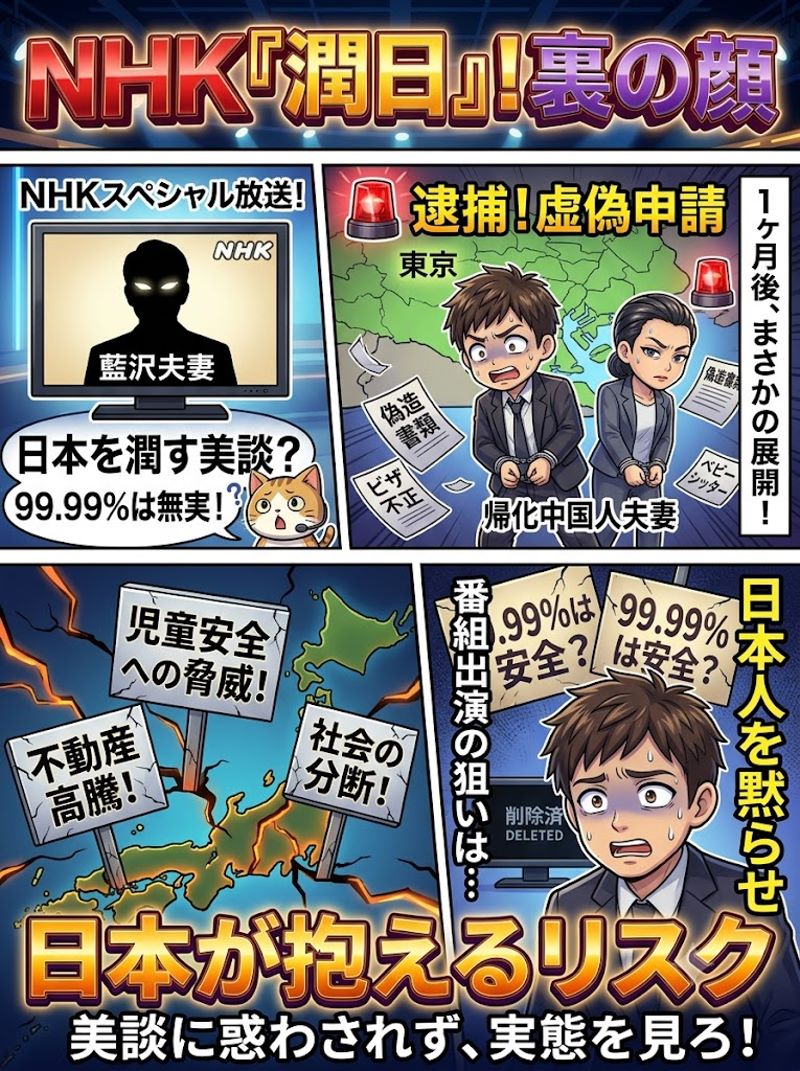 NHKの「潤日」番組がヤバいことになった件　逮捕された帰化中国人夫婦と、日本が今後抱え込むリスク