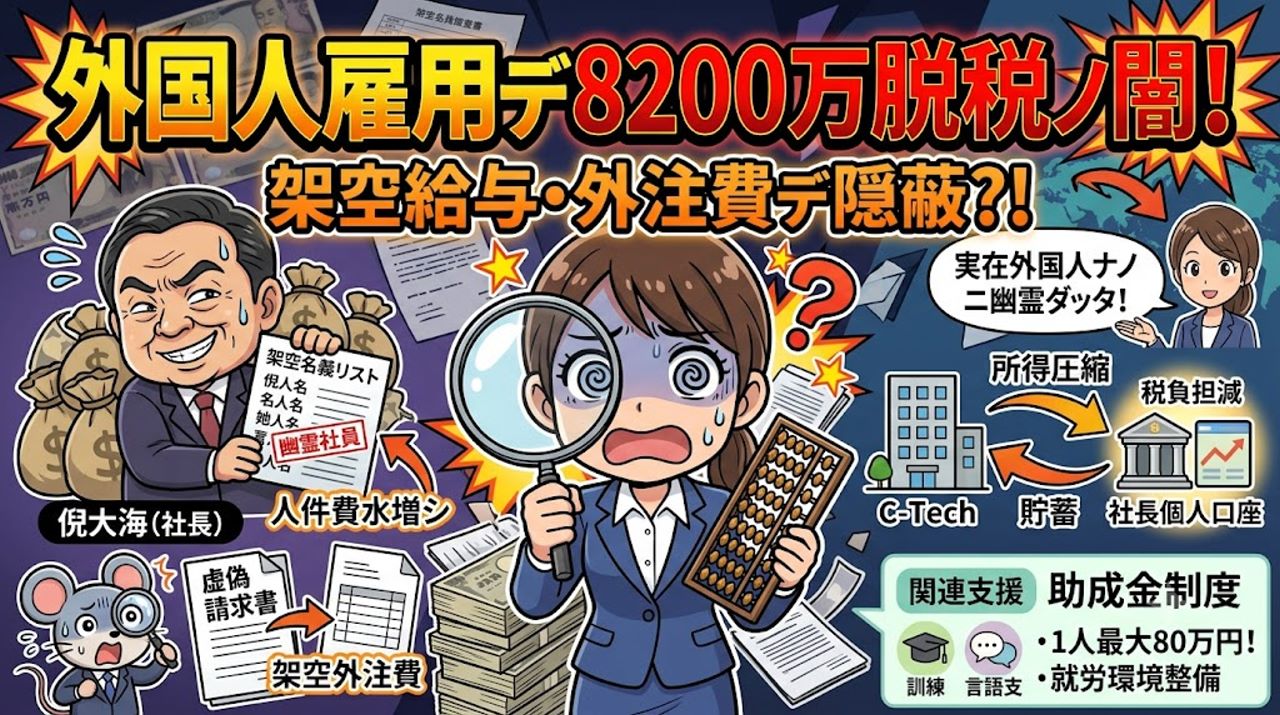 【外国人雇用脱税】シーテク社8200万円脱税事件の架空給与・外注費手口と助成金制度の闇