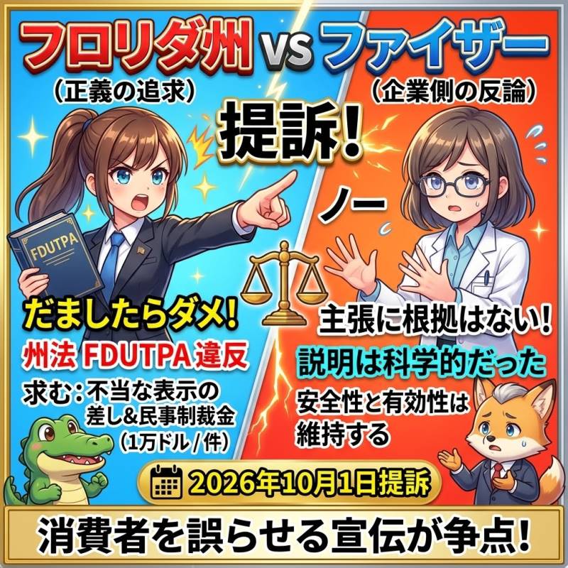 フロリダ州はファイザーをいつ、何の法律で訴えたのか