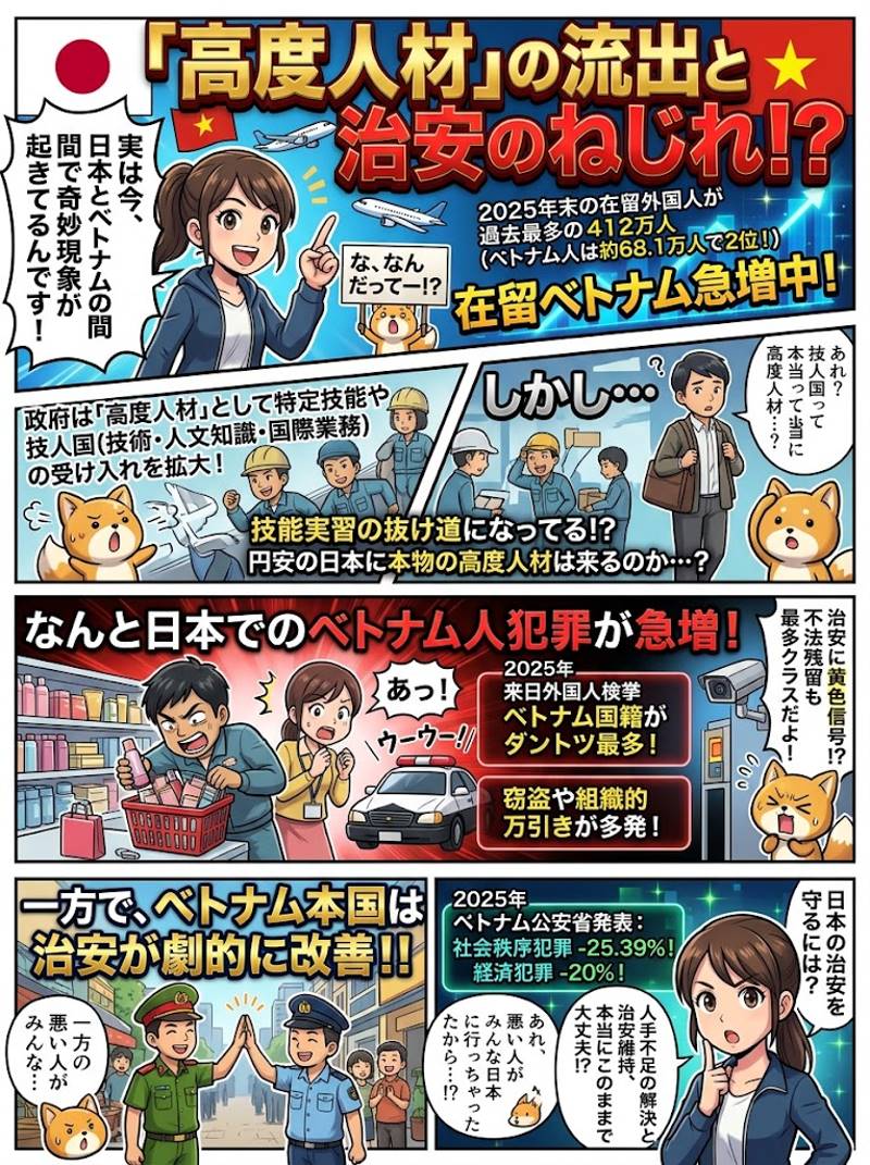 「高度人材」が減ったベトナムで治安改善|日本では犯罪急増